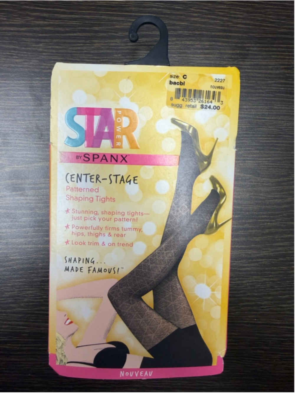 Spanx Center Stage Patterned Shapewear Tights Size C Black Smoothing NWT Boudoir